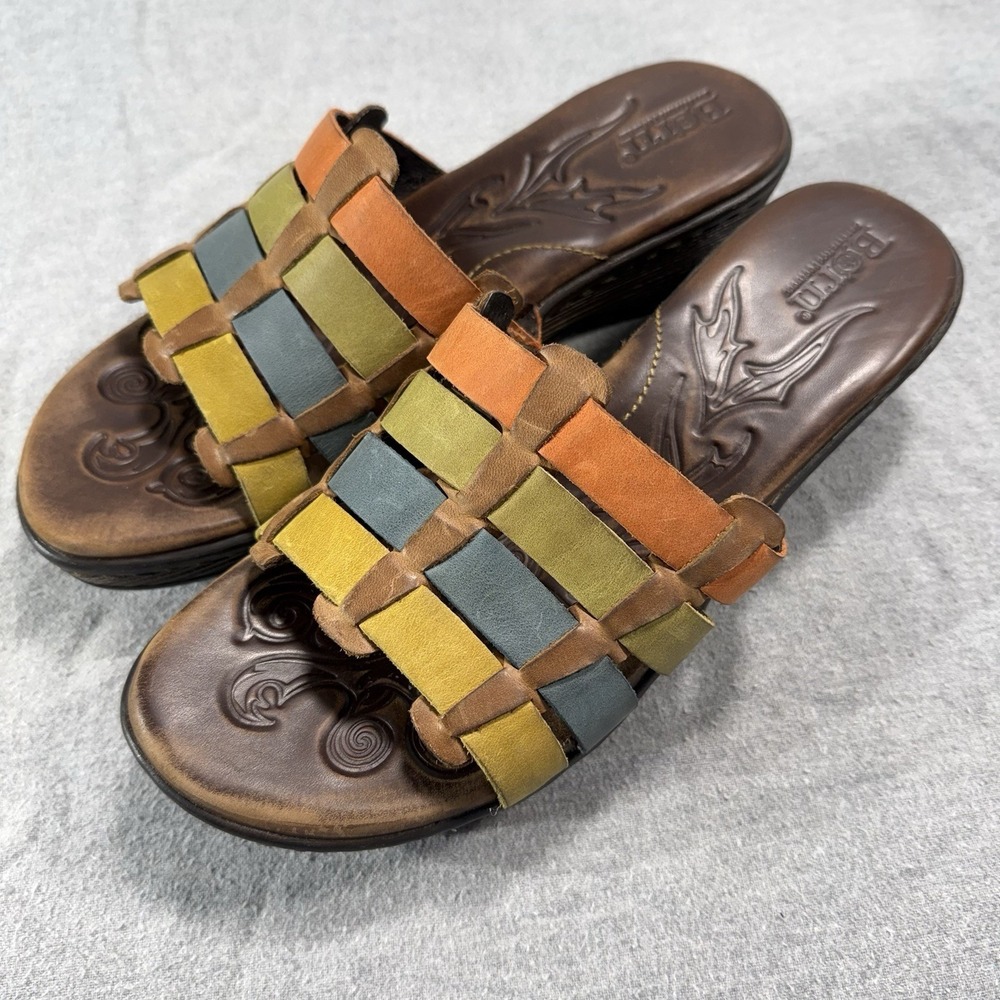 Born Multicolor leather Woven Sandals boho bohemian cottsgecore comfort size 9